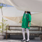 Green beaded embroidered shirt set with floral detailing and knitted sleeves